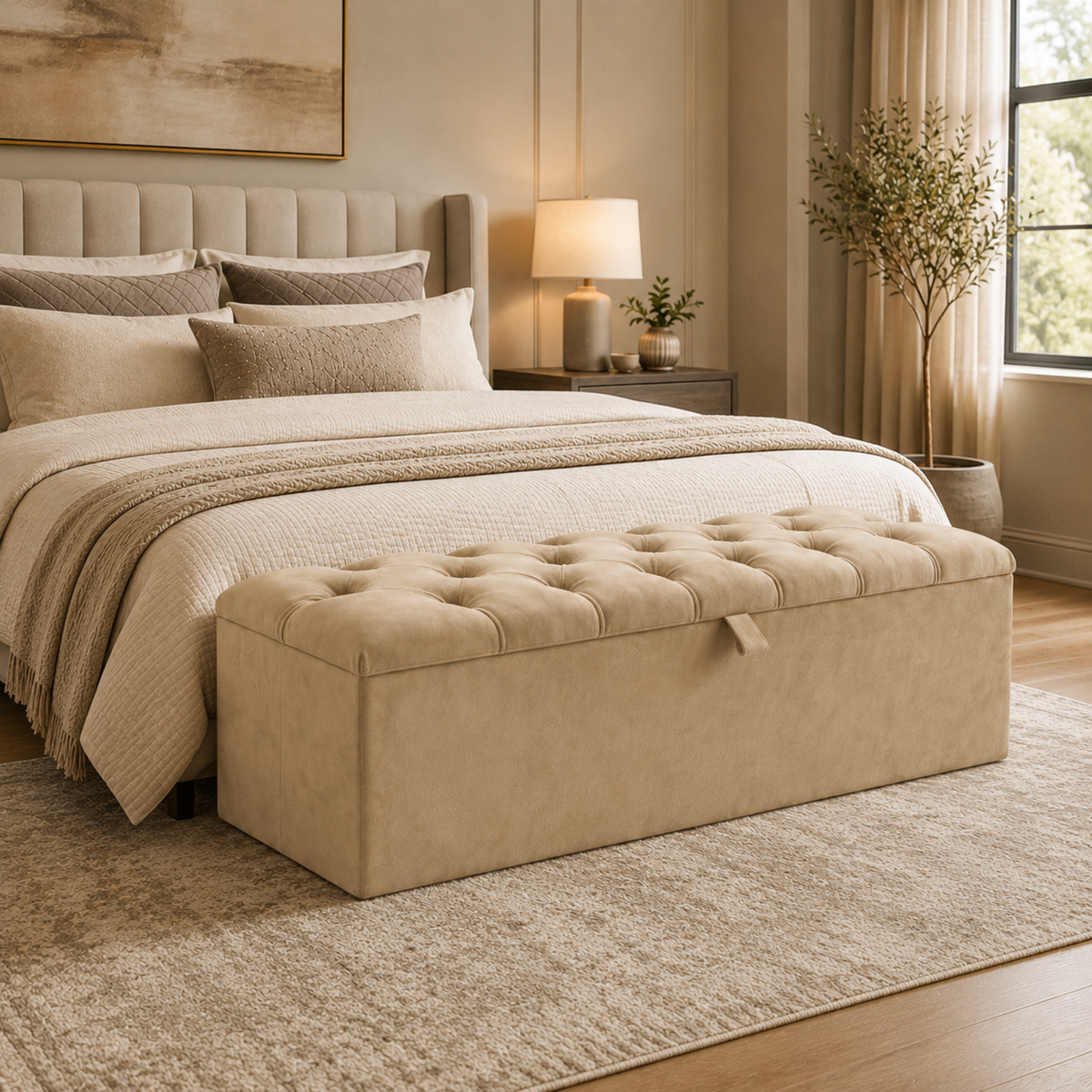 Storage Ottoman Box | Chesterfield Design Plush Upholstered Bench | Hidden Storage Footstool