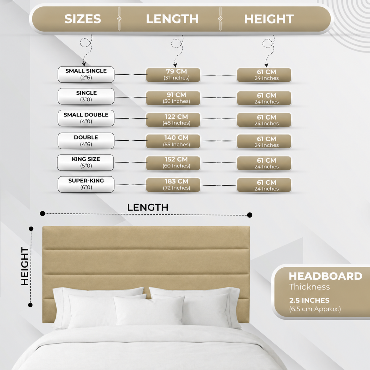 24" Venice Headboards for Beds | Plush Fabric Upholstered Padded Divan Headboard UK
