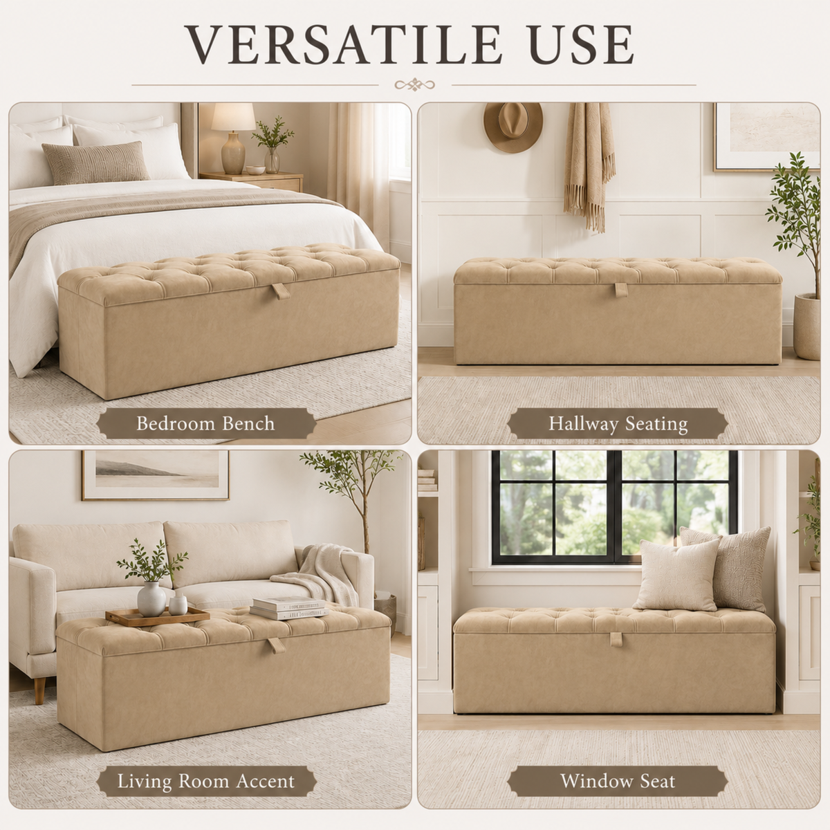 Storage Ottoman Box | Chesterfield Design Plush Upholstered Bench | Hidden Storage Footstool