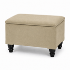 Small Ottoman Storage Footstool | Plain Top Plush Fabric Upholstered Storage Box