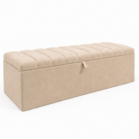 Storage Ottoman Box | Lined Top Design Plush Upholstered Bench | Hidden Storage Footstool