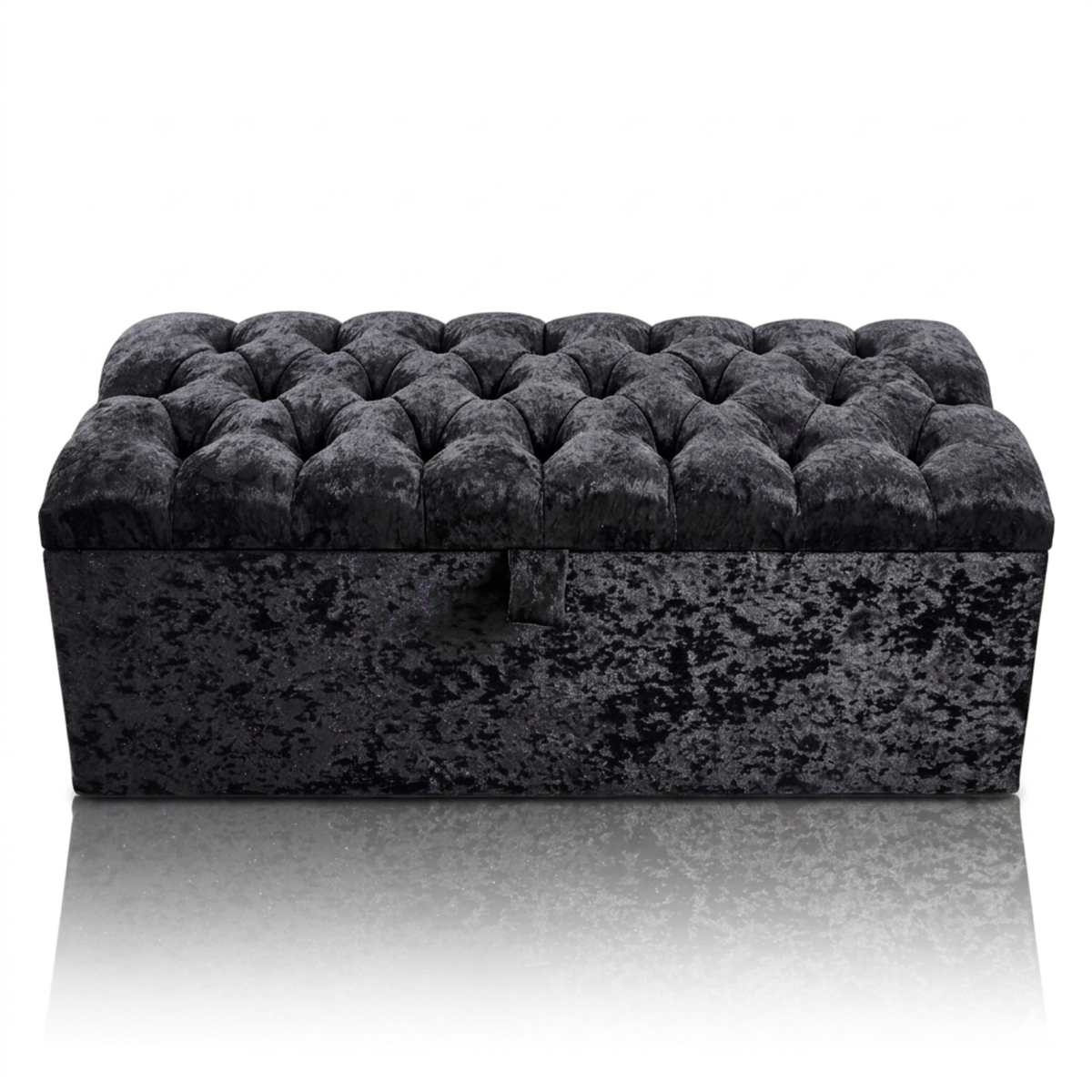 Crushed Velvet Ottoman Storage Bench | Tufted Bed End Bench with Gas Lift Lid