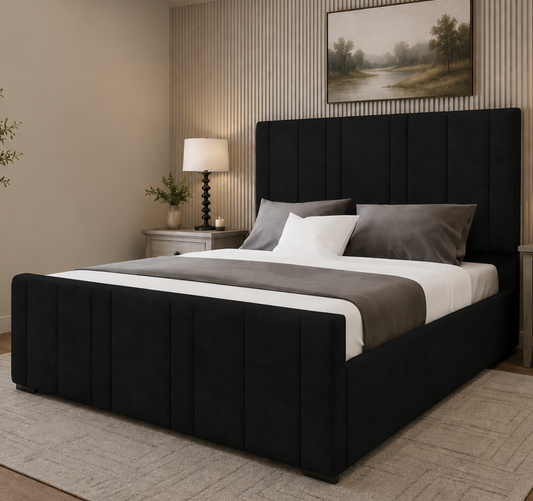 48" Panelled Headboard | Verona Plush Velvet Upholstered Ottoman Bed | Mattress Set