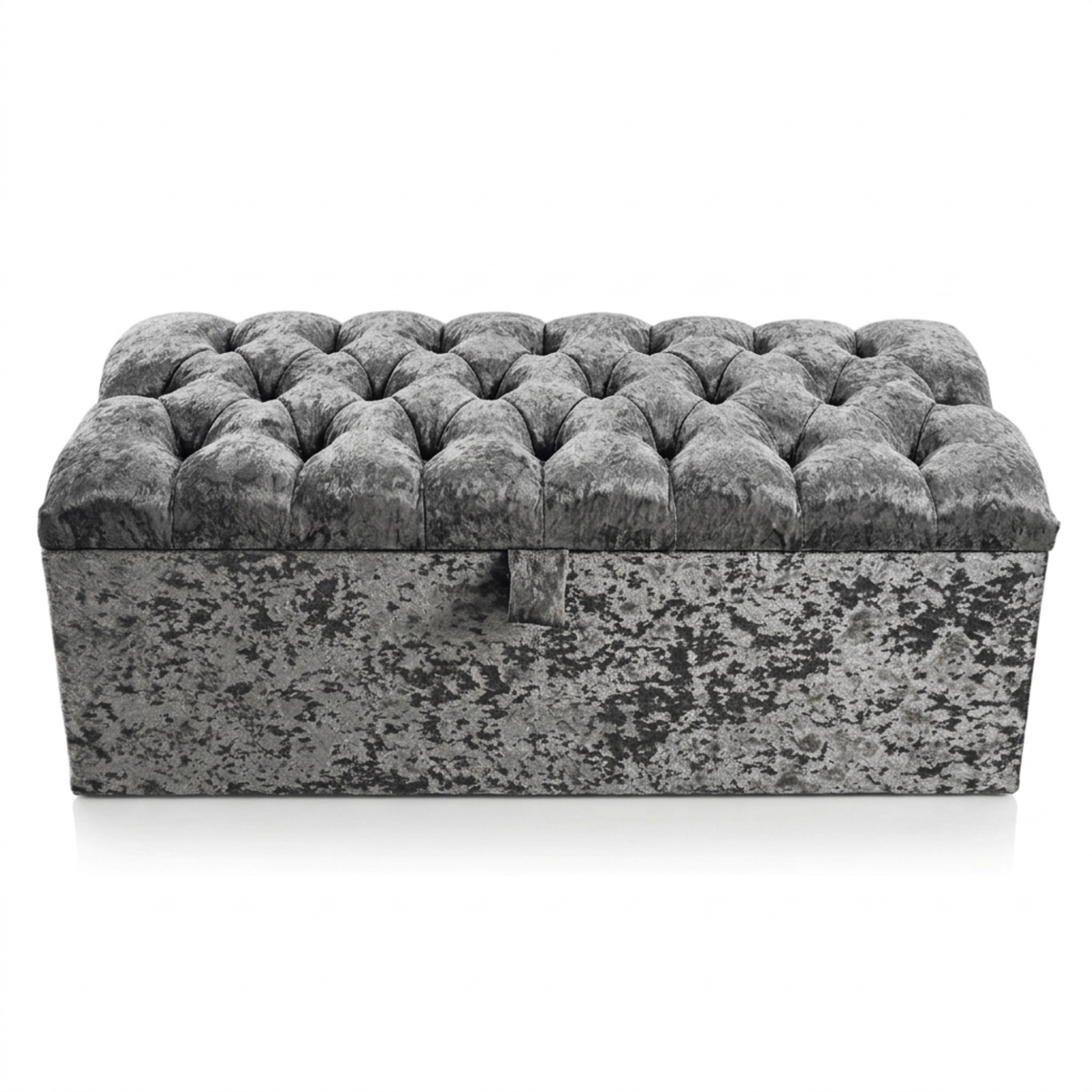 Crushed Velvet Ottoman Storage Bench | Tufted Bed End Bench with Gas Lift Lid