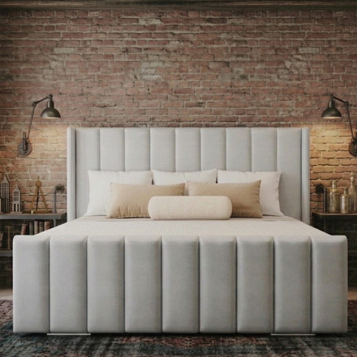 Vienna Plush Velvet Upholstered Bed | 48" Luxury Panelled Headboard | Bed Frame & Mattress Set