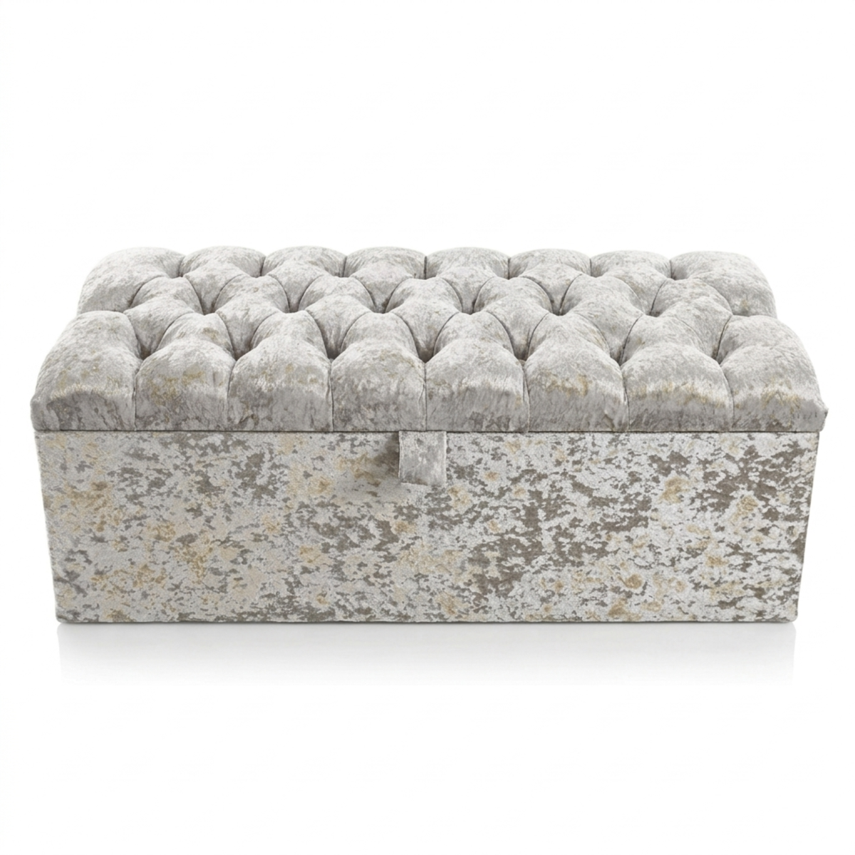 Crushed Velvet Ottoman Storage Bench | Tufted Bed End Bench with Gas Lift Lid