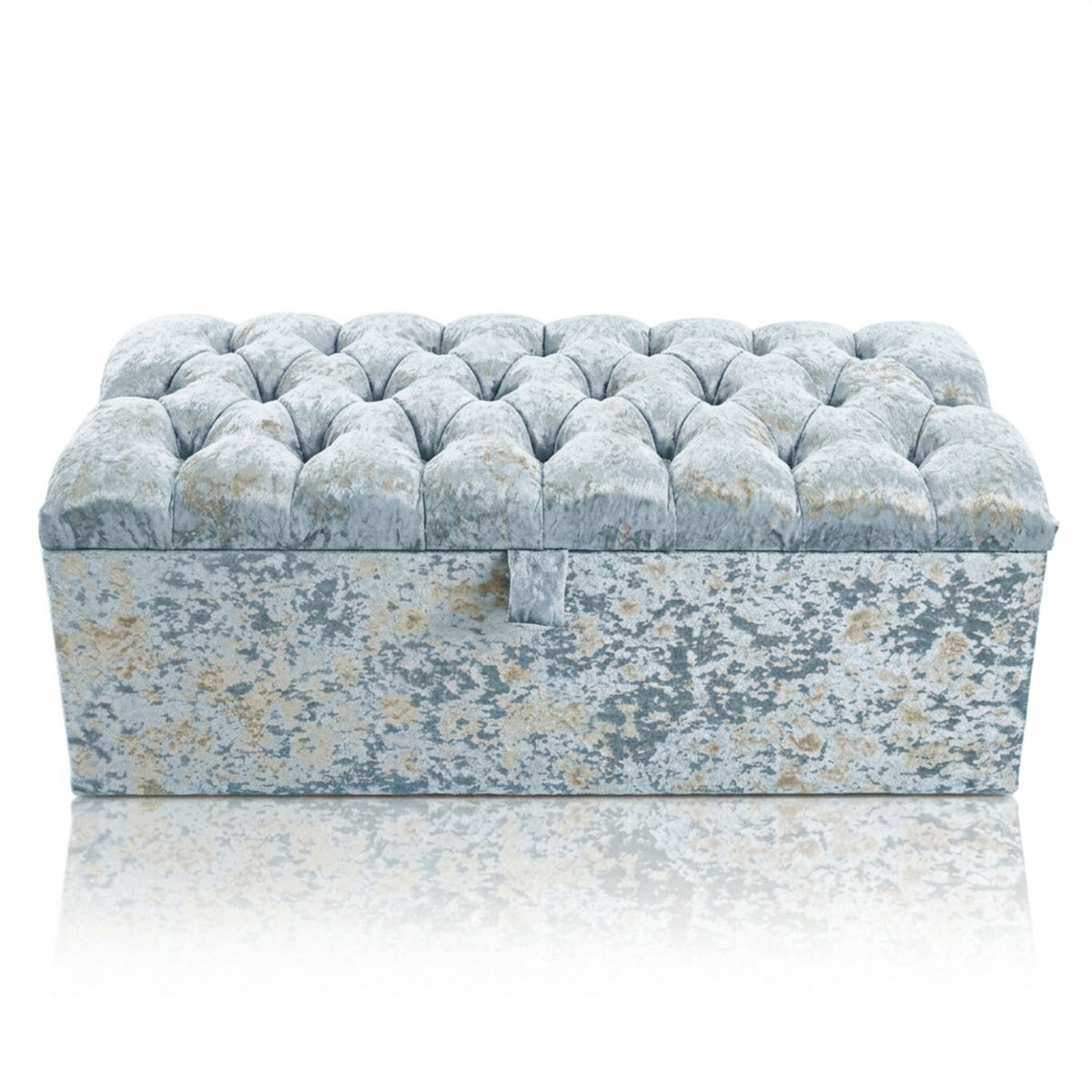 Crushed Velvet Ottoman Storage Bench | Tufted Bed End Bench with Gas Lift Lid