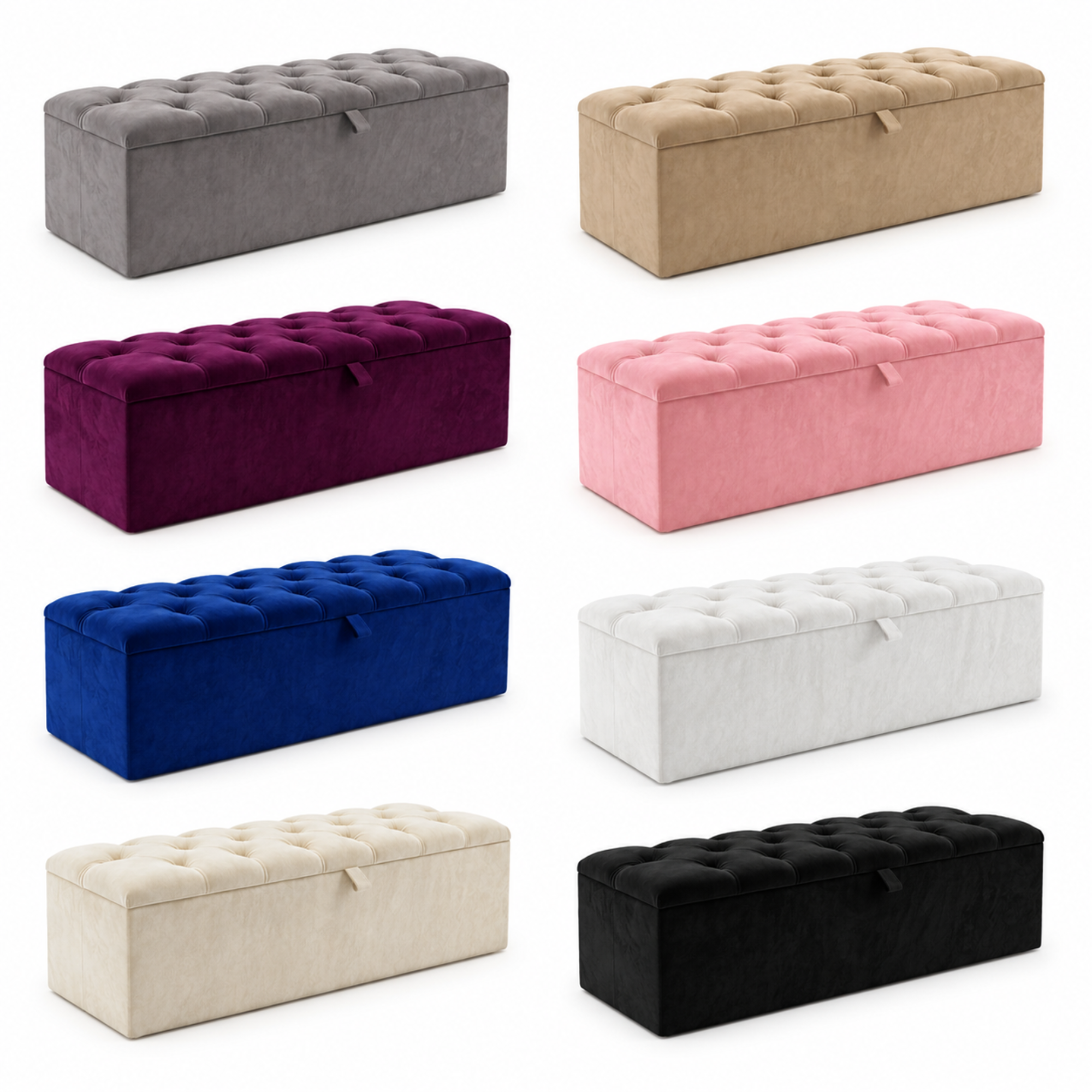 Storage Ottoman Box | Chesterfield Design Plush Upholstered Bench | Hidden Storage Footstool