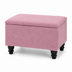 Small Ottoman Storage Footstool | Plain Top Plush Fabric Upholstered Storage Box