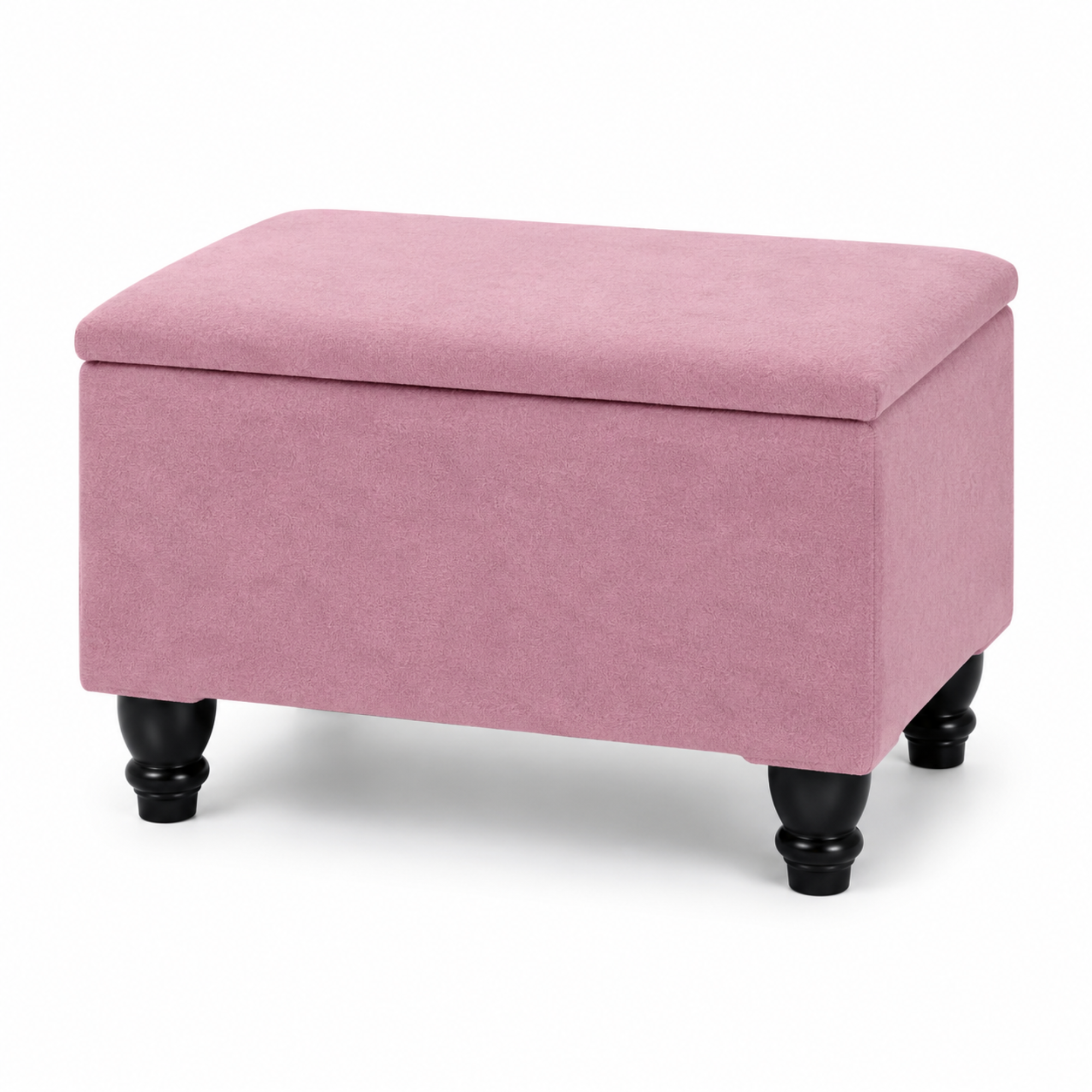 Small Ottoman Storage Footstool | Plain Top Plush Fabric Upholstered Storage Box