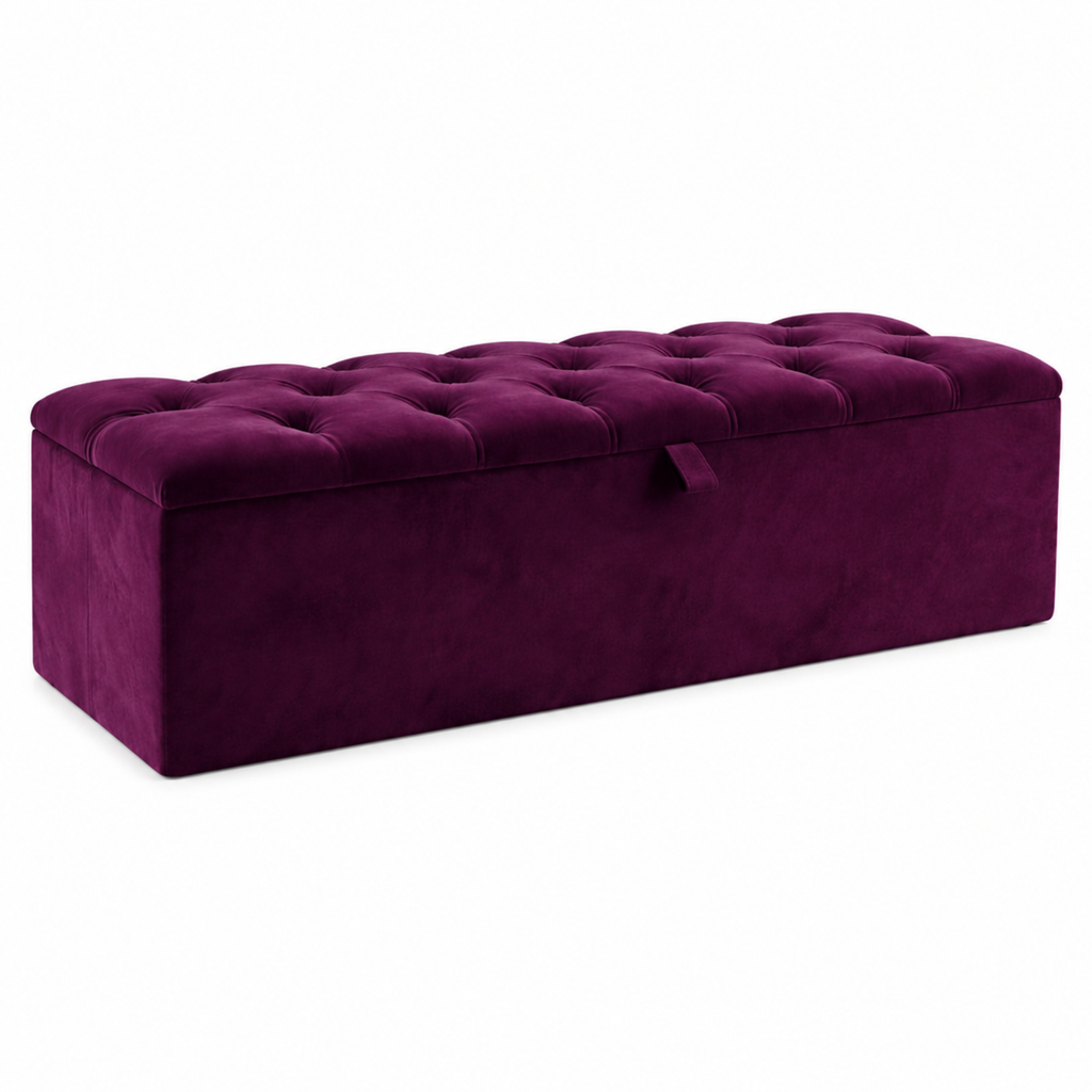 Storage Ottoman Box | Chesterfield Design Plush Upholstered Bench | Hidden Storage Footstool