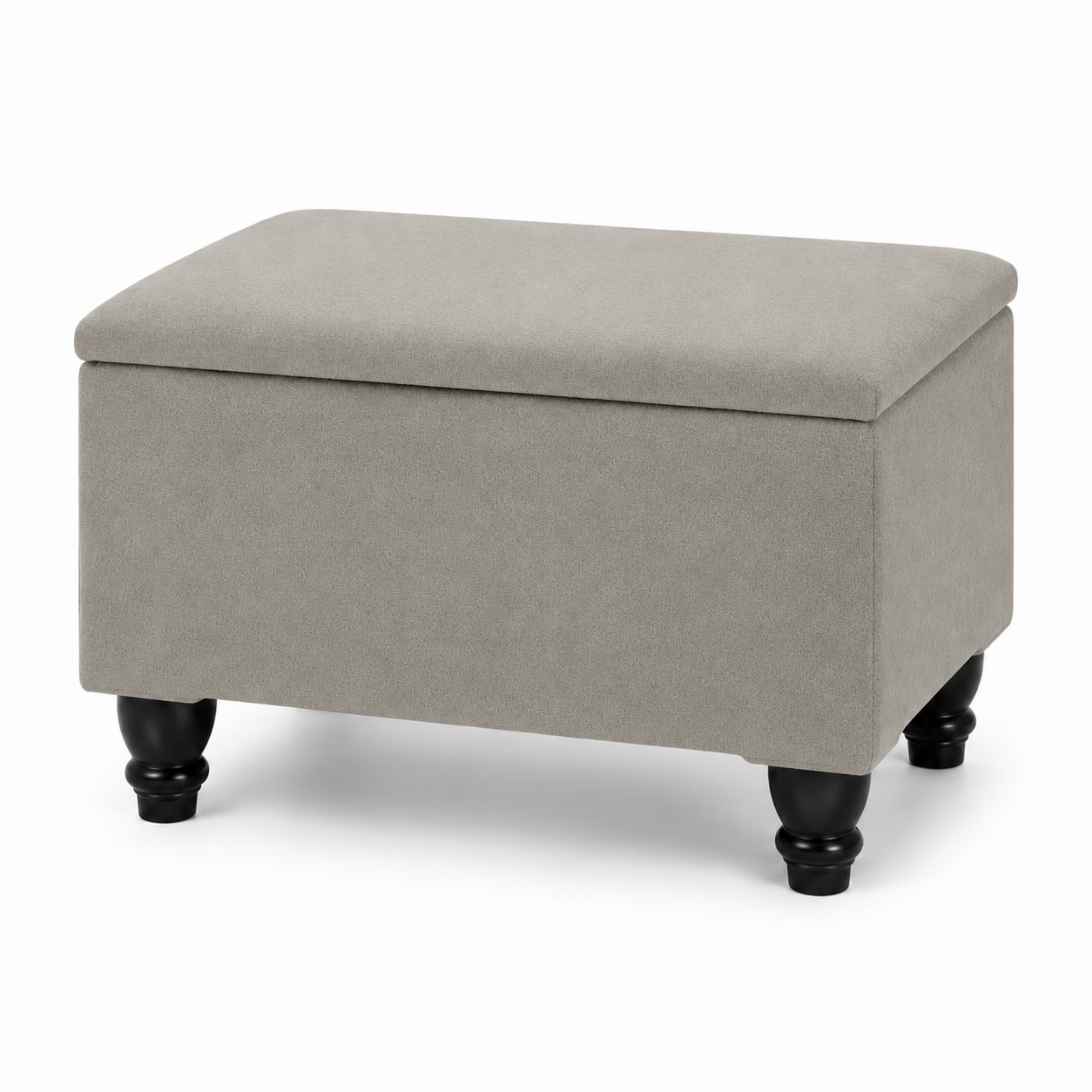 Small Ottoman Storage Footstool | Plain Top Plush Fabric Upholstered Storage Box