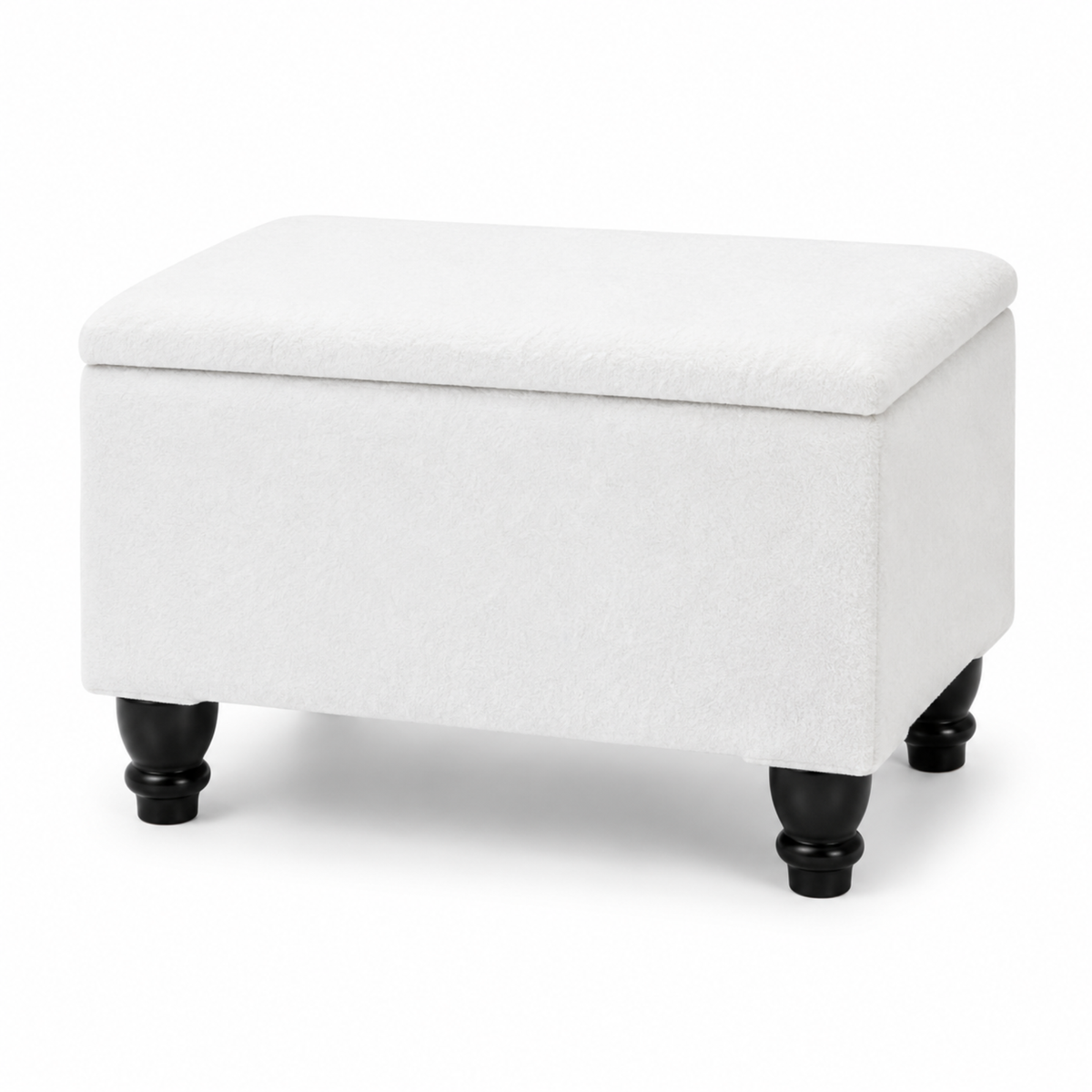 Small Ottoman Storage Footstool | Plain Top Plush Fabric Upholstered Storage Box