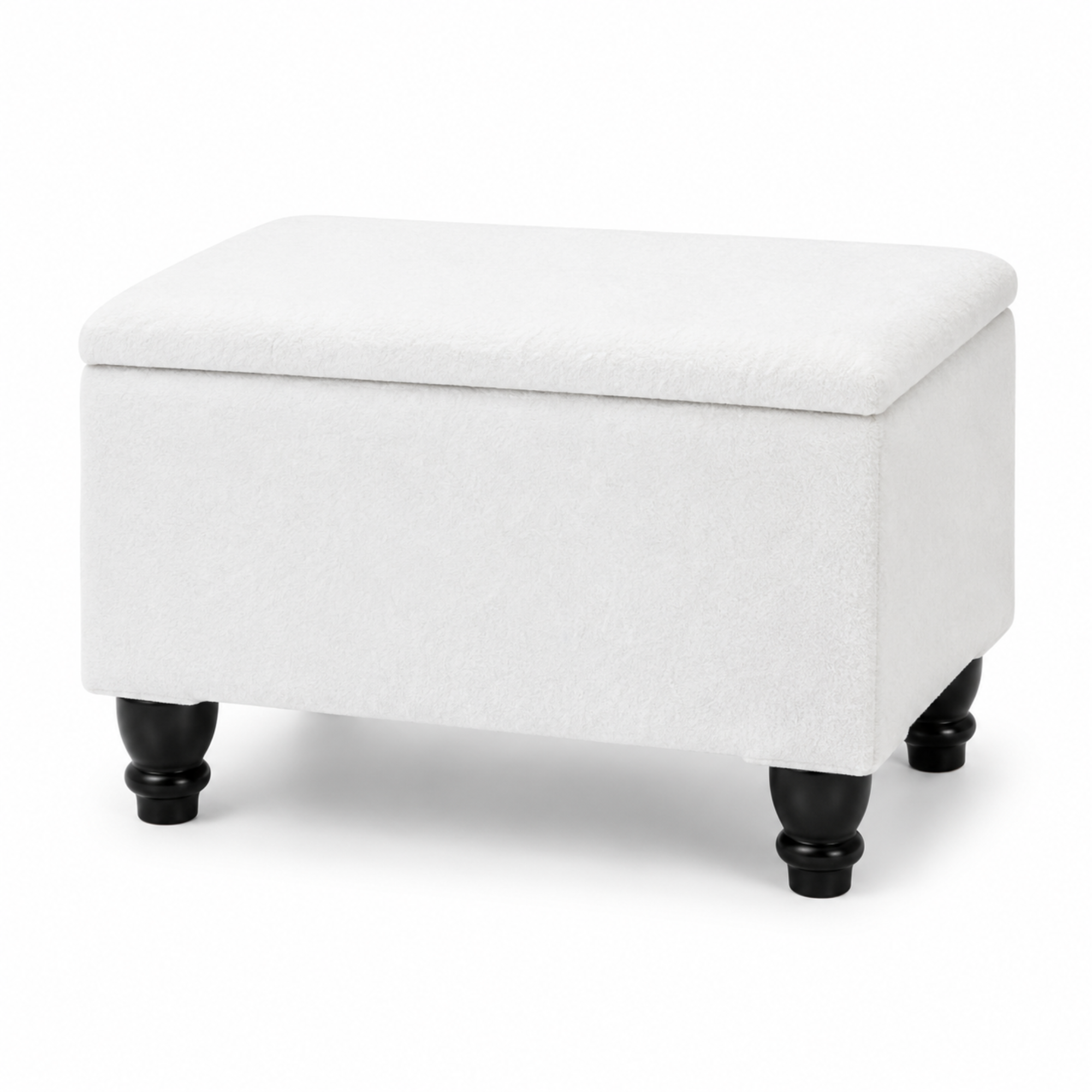Small Ottoman Storage Footstool | Plain Top Plush Fabric Upholstered Storage Box